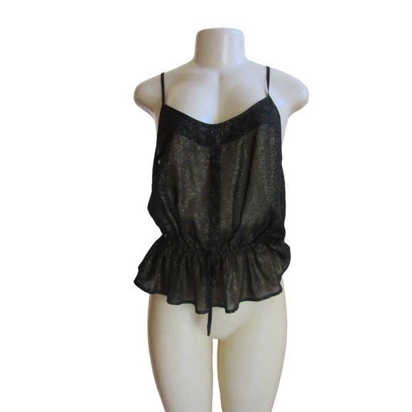 Band of Gypsies Tops - New Band of Gypsies Black & Gold Spaghetti Strap Sheer Blouse in Size Large